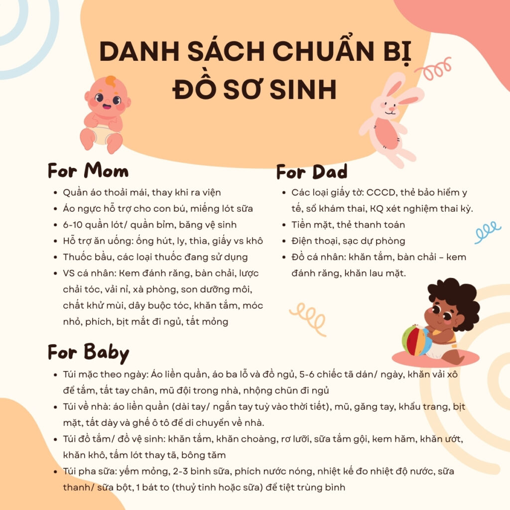Danh sách chuẩn bị đồ đi sinh dành cho bố mẹ và em bé.