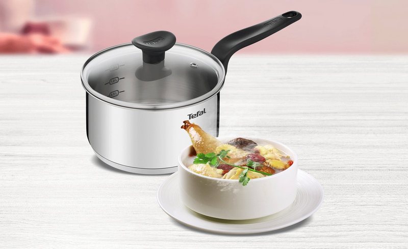Quánh Tefal Primary 16cm bằng inox, đáy từ, vung kính